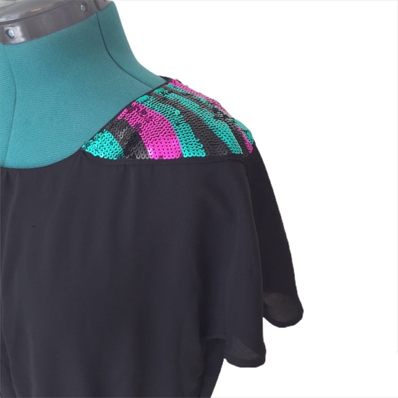 H&M Black Sheer Sequinned Shoulder Blouse, Size 6 - Picture 5 of 14